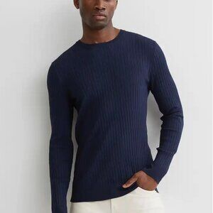 H&M Men’s Navy Textured Knit Sweater - 100% Cotton - Size M